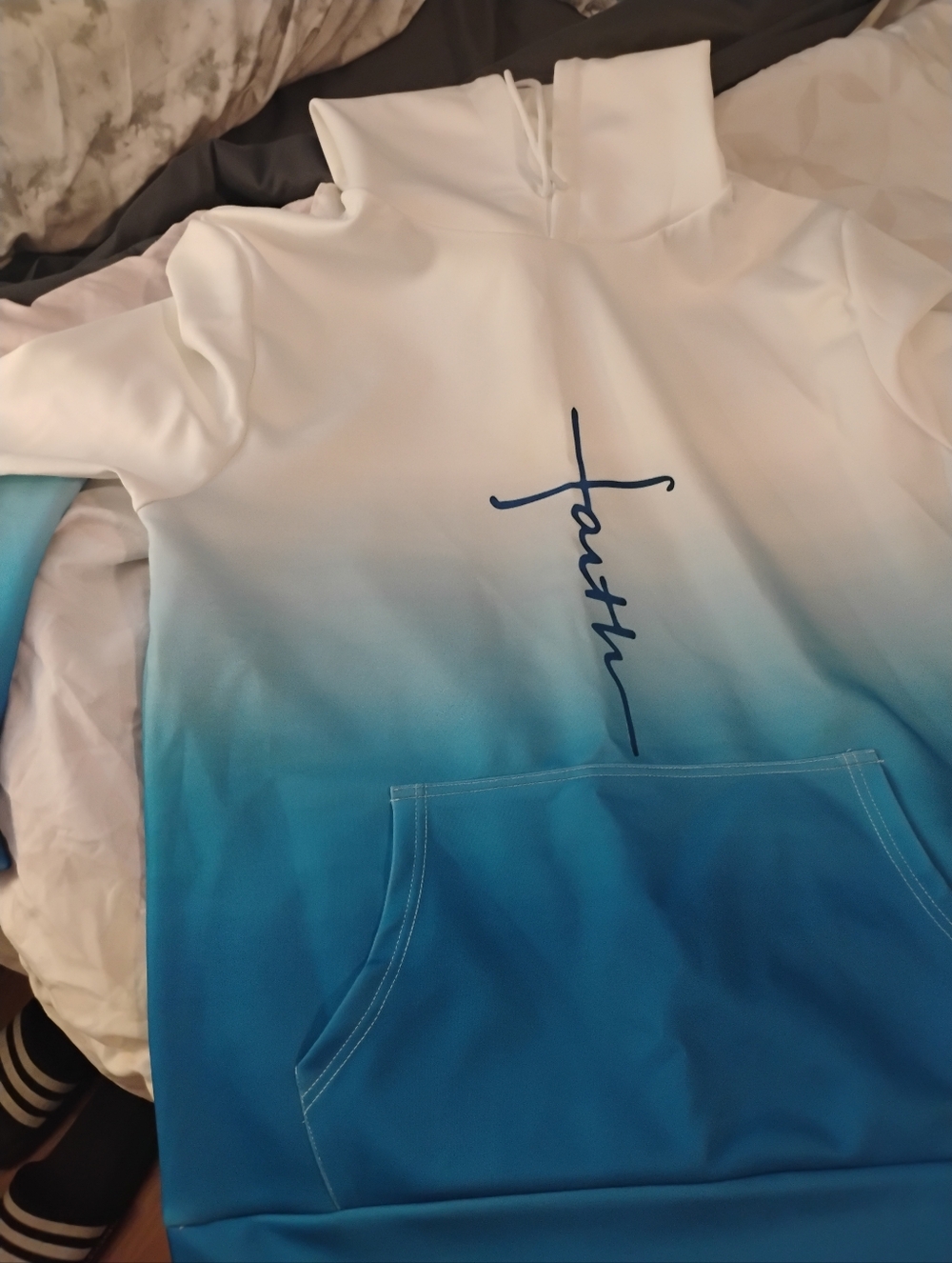 Gradient Blue & White Faith Pullover Hoodie Sweatsuit